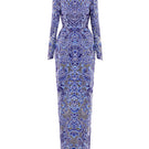 Laser-cut peony gown by Le Thanh Hoa featuring intricate floral lace and elegant flowing fabric.