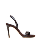 A pair of AERA Vivien brown patent-effect slingback sandals with open toes and low block heel, displayed on a neutral background.