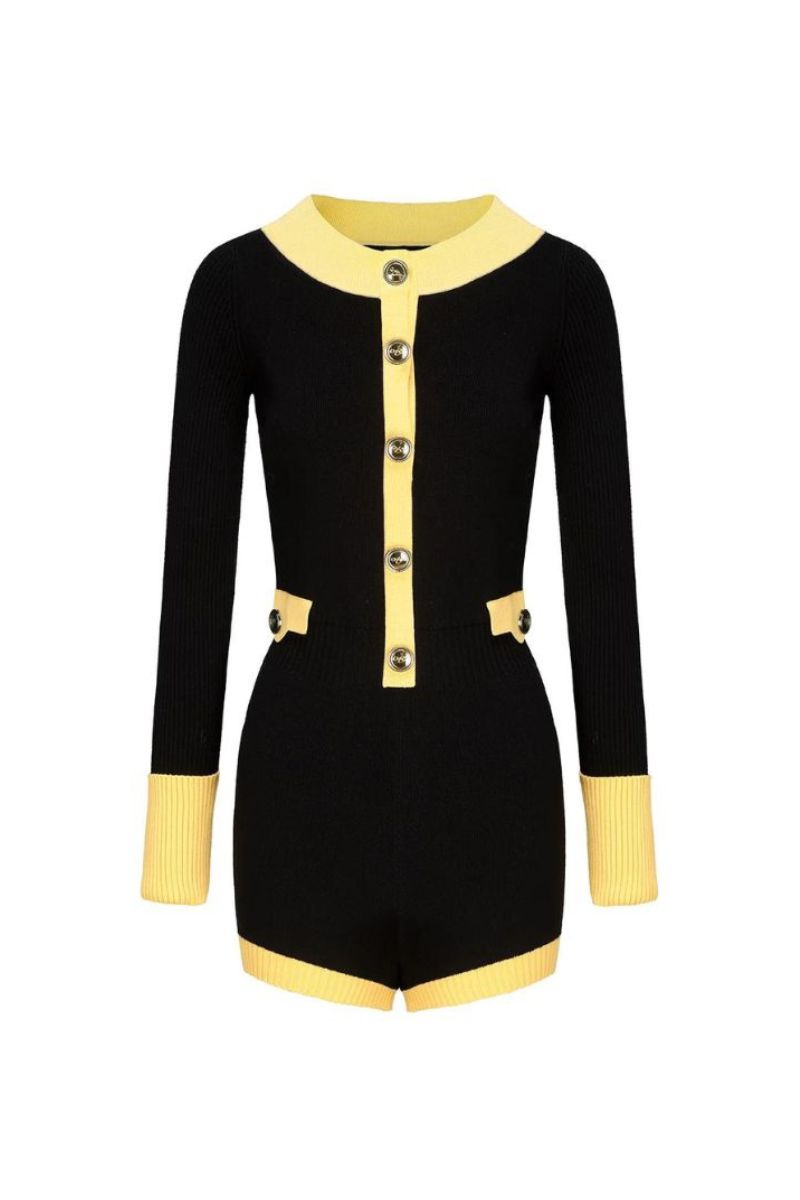 MATILDA BLACK AND YELLOW KNIT JUMPSUIT - CULT MIA
