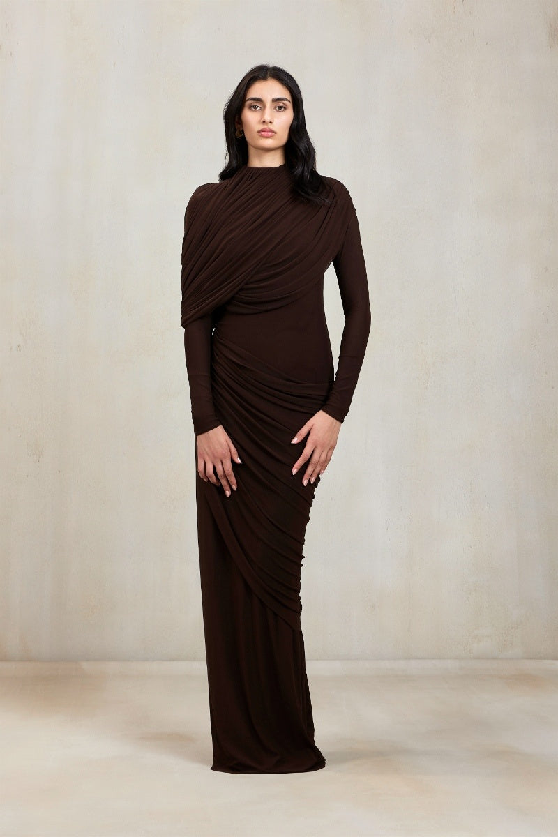 DONNA GOWN IN ESPRESSO BROWN DONNA GOWN IN ESPRESSO BROWN