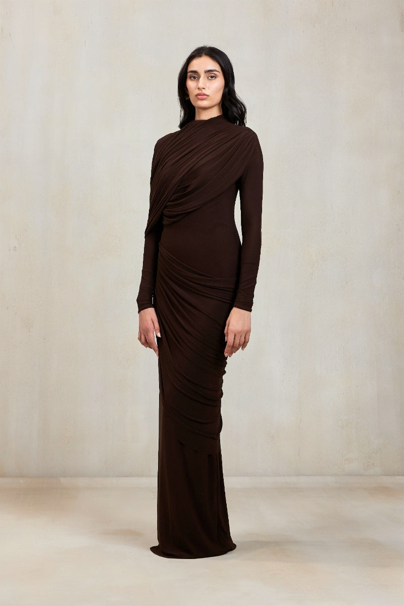 DONNA GOWN IN ESPRESSO BROWN DONNA GOWN IN ESPRESSO BROWN