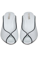 White Riva heel shoes by 10th Floor, stylish women's heels with a sleek design and comfortable heel height.