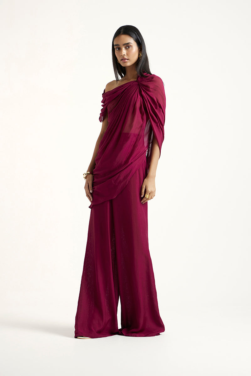 Deme By Gabriella aubergine co-ord set featuring matching top and pants, stylish and comfortable for casual wear.
