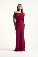 Deme By Gabriella aubergine co-ord set featuring matching top and pants, styled for a chic, coordinated look.