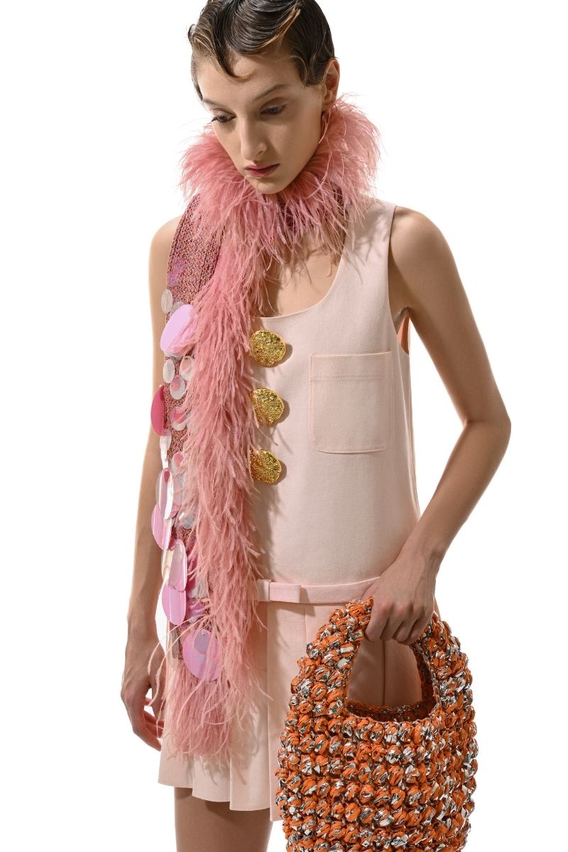 HAND KNITTED EMBELLISHED SCARF IN PINK - CULT MIA