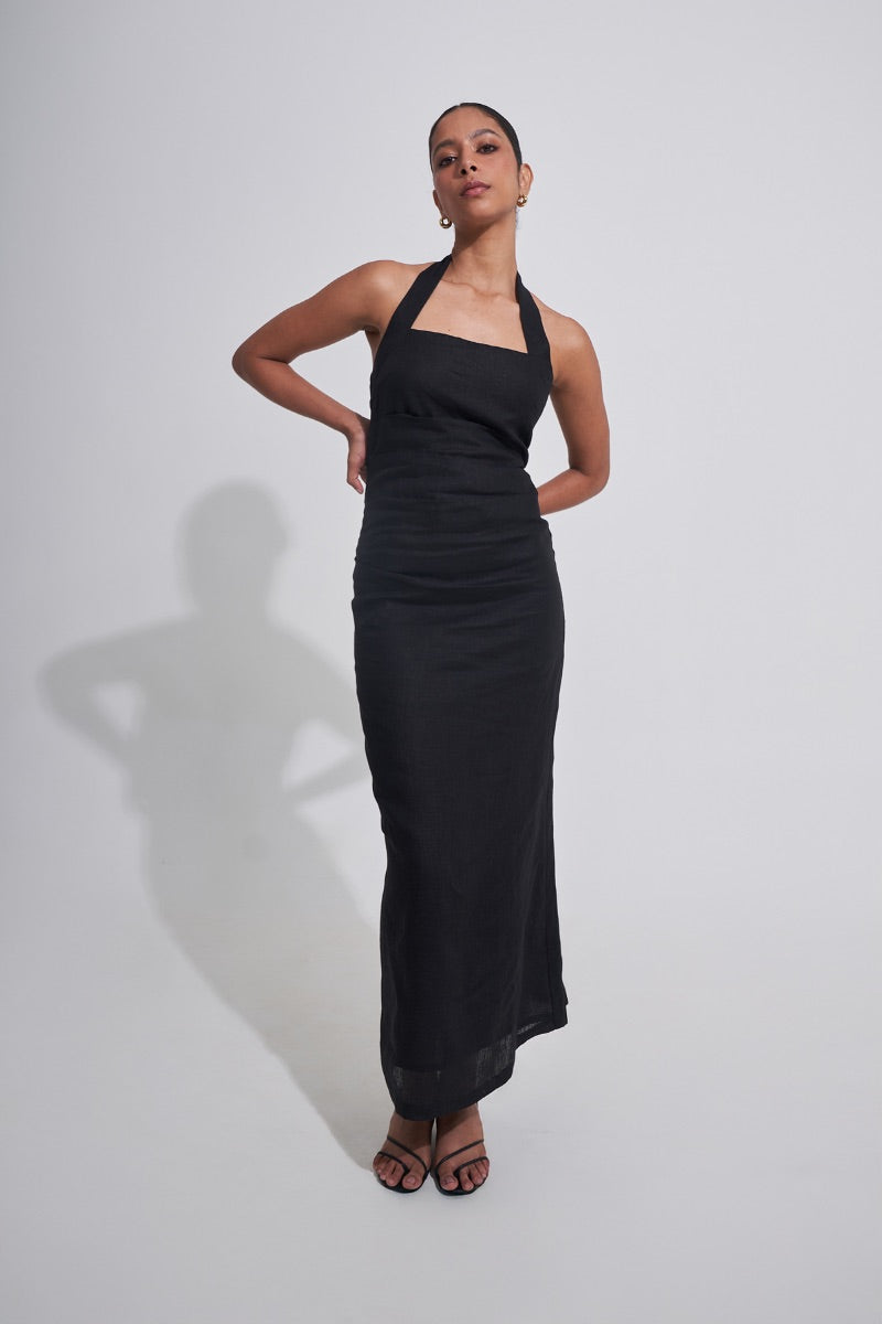 Black Jilliane Maxi Dress by Summer Away, flowing sleeveless evening dress with a relaxed fit and elegant design.