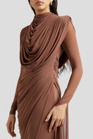 Deme By Gabriella Ivanna Maxi Dress in Mocha Pink, flowing sleeveless dress with a fitted waist and elegant design.