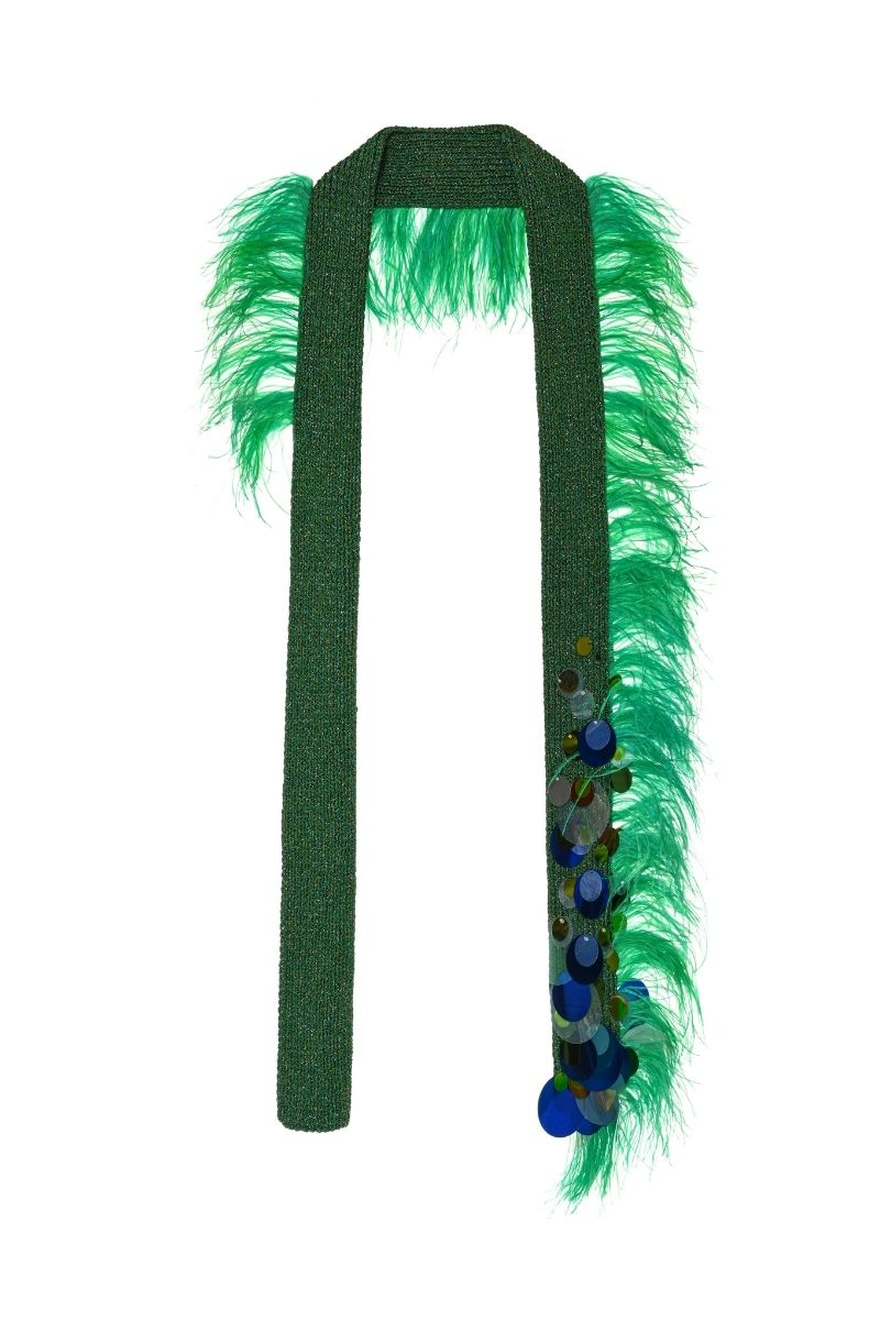 HAND KNITTED EMBELLISHED SCARF IN GREEN - CULT MIA
