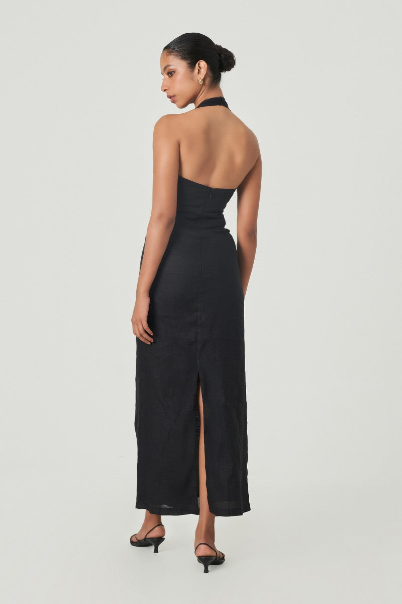 Black JILLIANE maxi dress by Summer Away featuring a flowing, elegant design and sleeveless style.