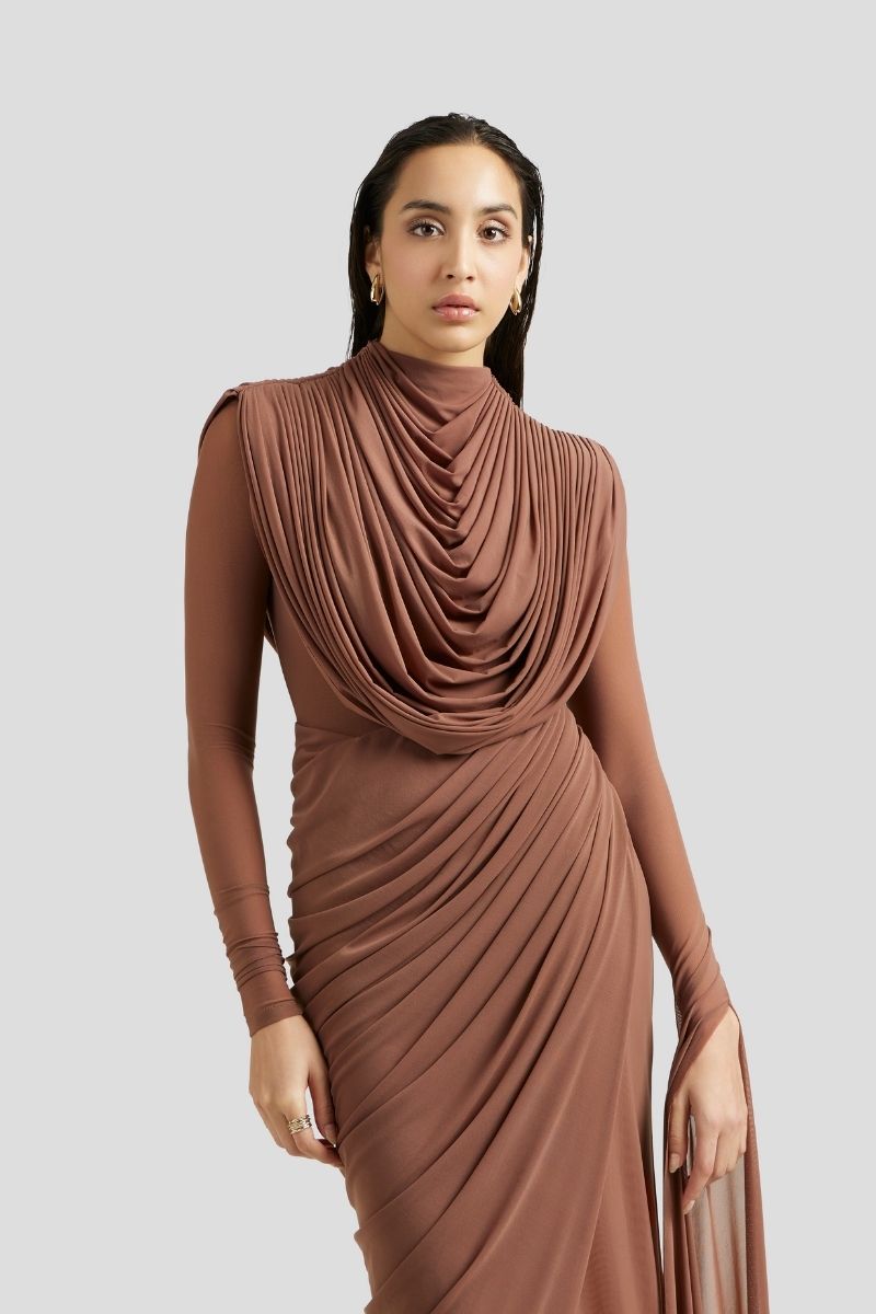 Deme By Gabriella Ivanna Maxi Dress in Mocha Pink, flowing maxi dress with elegant fabric and relaxed fit.