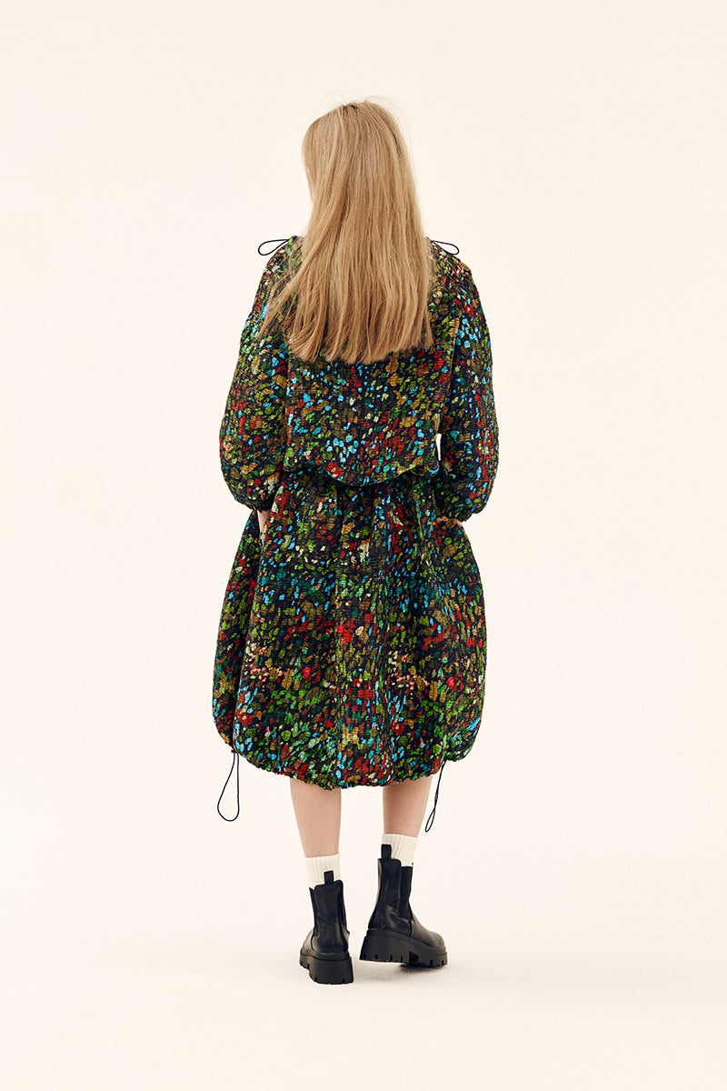 Printed shirred windbreaker in multicolor, lightweight Chictopia tops with a stylish, casual design and vibrant pattern.