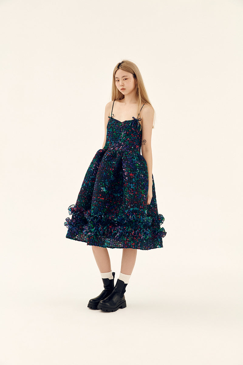 Chictopia Midnight Bloom Shirred Dress in multicolor, stylish midi dress with floral pattern and comfortable fit.