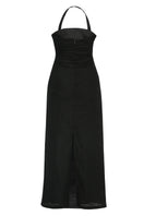 Black Jilliane maxi dress by Summer Away, flowing fabric, sleeveless design, and elegant silhouette perfect for summer occasions.