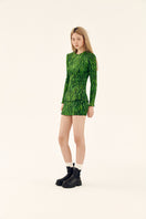 Green printed mini skirt with shirred detailing from Chictopia, showcasing a stylish and fitted design.