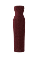 Keira Tong bustier tweed dress gown featuring structured fit, elegant design, and classic tweed fabric.