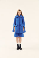 Chictopia blue quilt swing coat jacket with a relaxed fit and cozy quilted design, ideal for stylish winter wear.