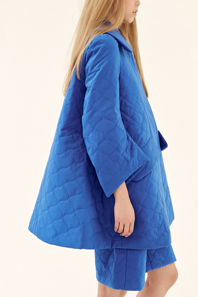 Blue quilt swing coat jacket by Chictopia, featuring a stylish, quilted design and relaxed fit for cold weather.