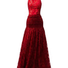 Elegant lace gown by Margée Atelier featuring intricate lace details and a flowing design, perfect for formal occasions.