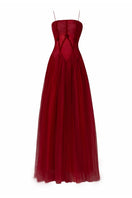 Happy Clothing Gemini Red Drop Waist Mesh Maxi Dress, elegant gown with flowy fabric and stylish design, perfect for special occasions.