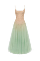 Montsand mint ombre lace midi dress with delicate lace details and a flowing silhouette, perfect for elegant occasions.