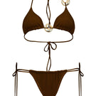 Laura Escobar Selina bikini in brown, stylish two-piece swimwear with a modern fit, displayed on a mannequin.