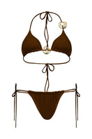 Laura Escobar Selina bikini in brown, stylish two-piece swimwear with a modern fit, displayed on a mannequin.