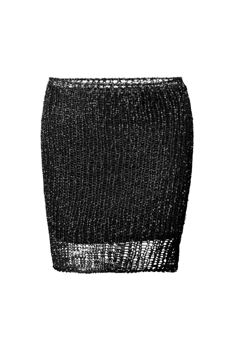 Natalia Fedner Black Midas Mini Skirt with Slip, stylish high-waisted mini skirt with layered slip detail, on a neutral background.