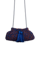 Catarina Mina Cantiga in Terrablue clutch bag with textured surface and elegant design, perfect for evening or formal occasions.