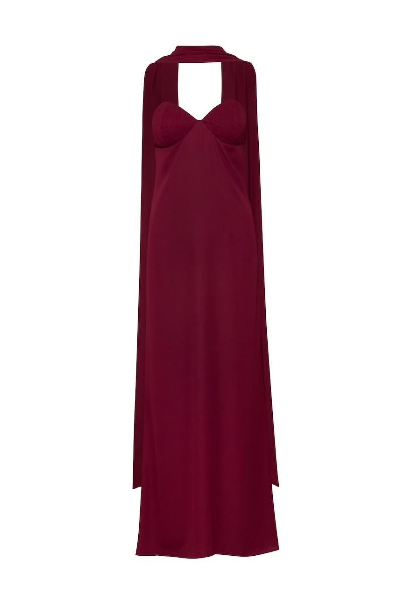 Baobab Athena gown featuring flowing fabric and elegant design, displayed on a mannequin with a neutral background.
