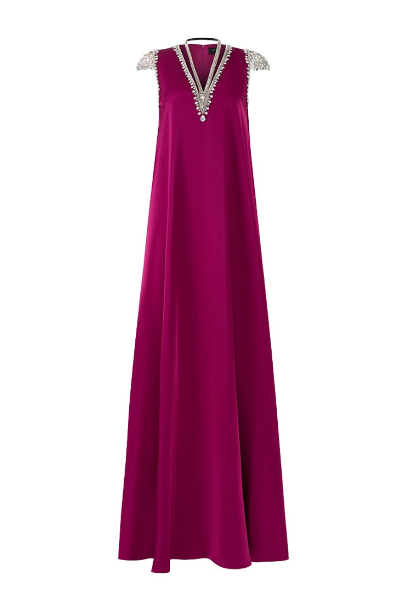 PURPLE PINK SLEEVELESS V-NECK STRAIGHT GOWN - CULT MIA