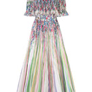 Le Thanh Hoa multicolor floral midi dress with vibrant flower patterns and flowing fabric, perfect for casual or summer wear.
