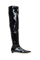 AERA Nicoleta black patent-effect boots with sleek shiny finish and ankle-high design, featuring a pointed toe and sturdy heel.