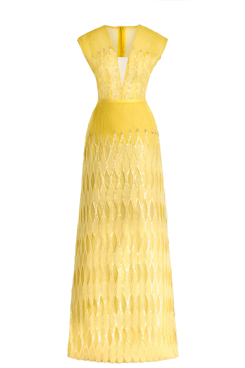 YELLOW V-NECK MAXI DRESS