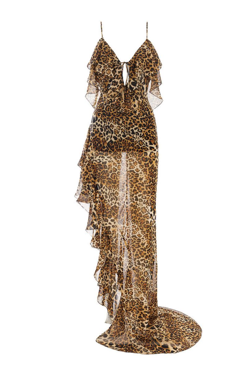 LEOPARD CHIFFON RUFFLED GOWN - CULT MIA