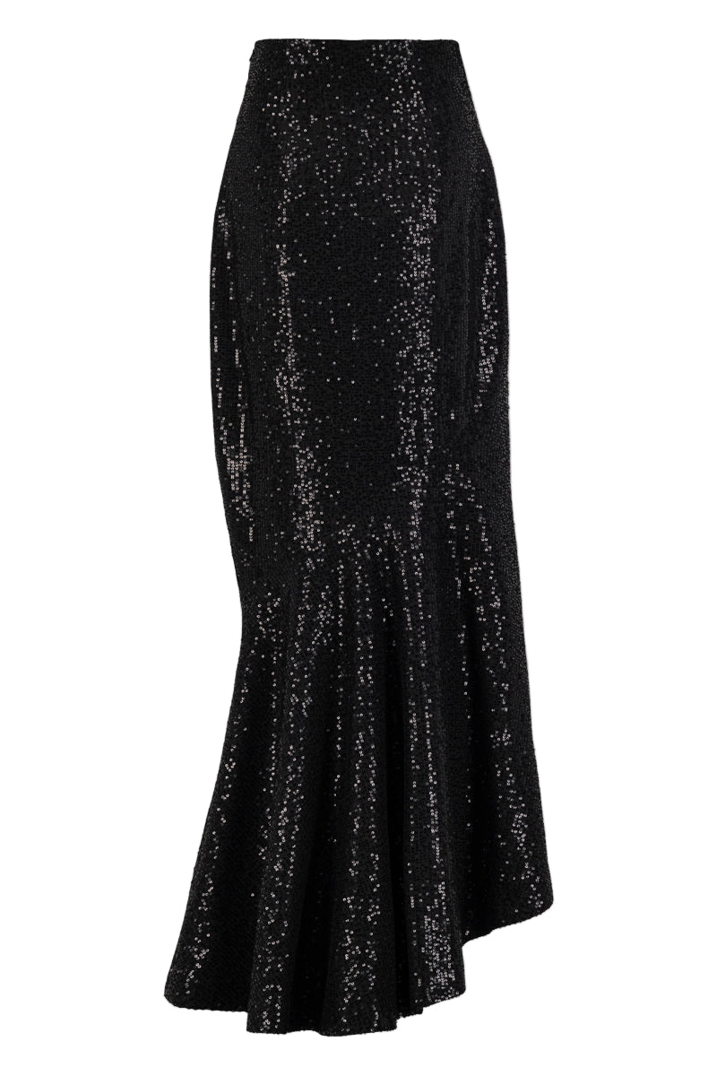GLAMOROUS SEQUIN MERMAID SKIRT IN BLACK SPARKLE