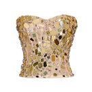 Gold embellished CEM top, stylish women's fashion top with gold accents, shown on a model.