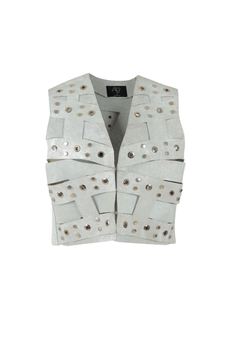 AIDEN STUDDED LEATHER VEST WASHED WHITE - CULT MIA