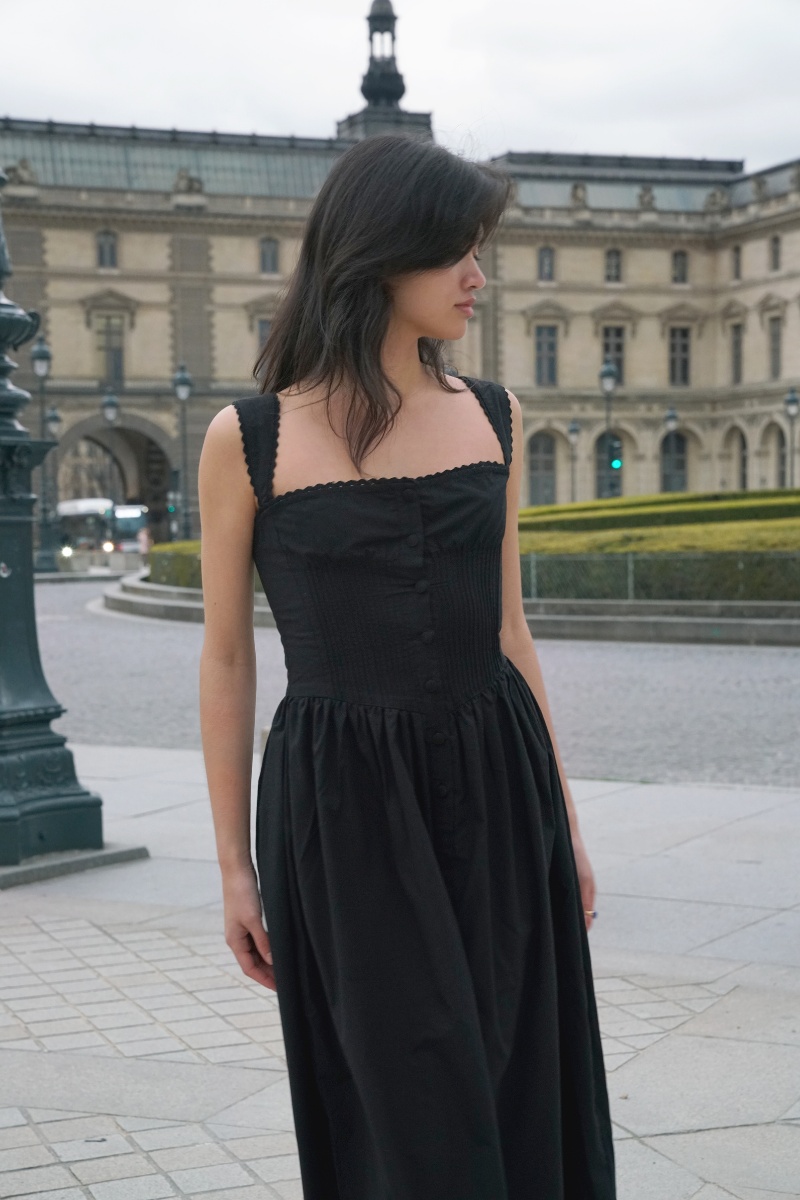 black summer midi dresses Dream Crush Lace-Up Back Side Split Midi Dress Black