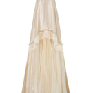 Cream Valenciani halterneck pleated maxi gown with flowing fabric and elegant design, perfect for formal occasions.