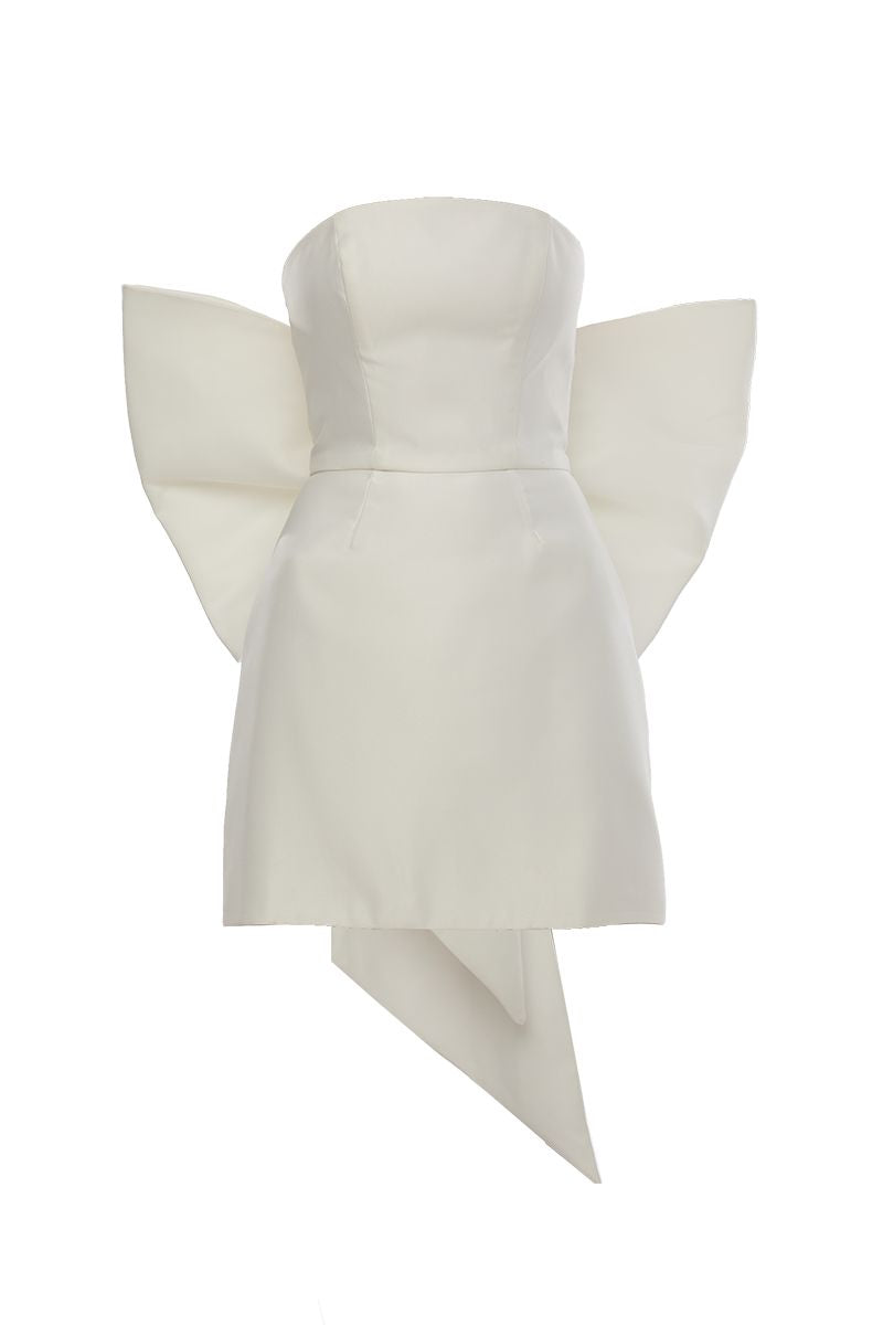 JOY WHITE MINI DRESS WITH BIG BOW - CULT MIA