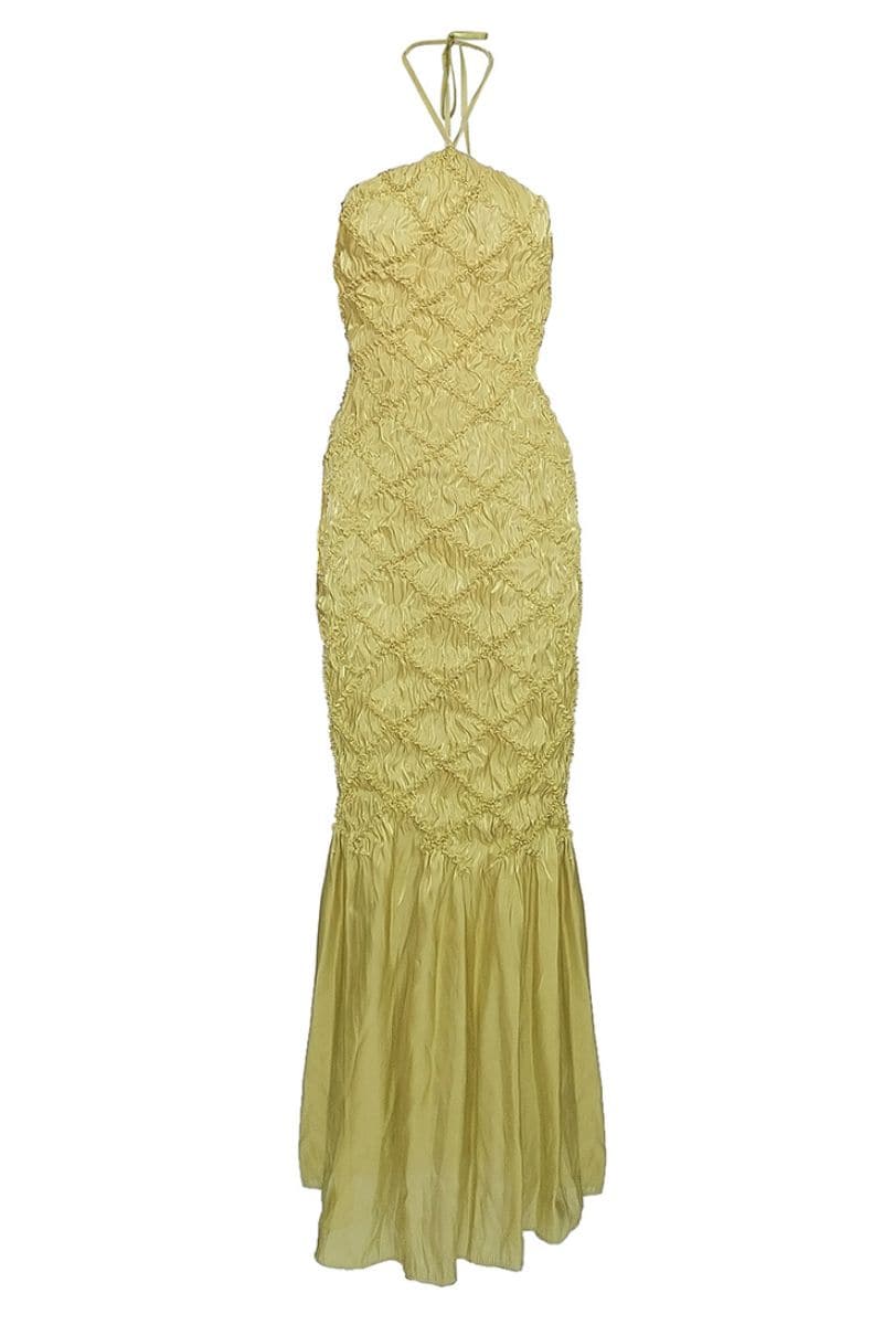 SOFIA YELLOW HALTER NECK SHIBORI MAXI DRESS - CULT MIA