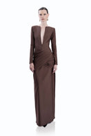 LEDIEL Martinica dress in Mocca, elegant gown with flowing fabric and sophisticated design, perfect for formal occasions.