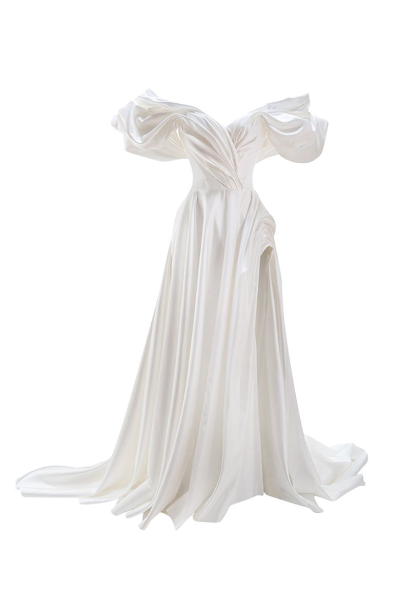 designer dresses white Monetre OFF-WHITE VOLUME SCULPTED GOWN and finishers craft our Color:Ivory/Prosecco/Honey Malaika Hazel Wedding Dress Mango Cowl Neck Long