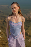 Liya Sky Blue and Lilac Sweetheart Double Top featuring a flattering neckline and vibrant color combination.