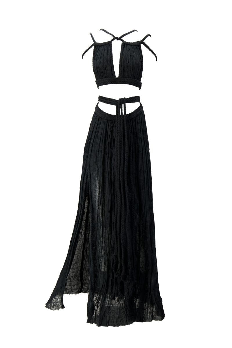 Kasia Kulenty Aphrodite Set in Midnight co-ords featuring stylish matching top and pants in dark, elegant fabric.