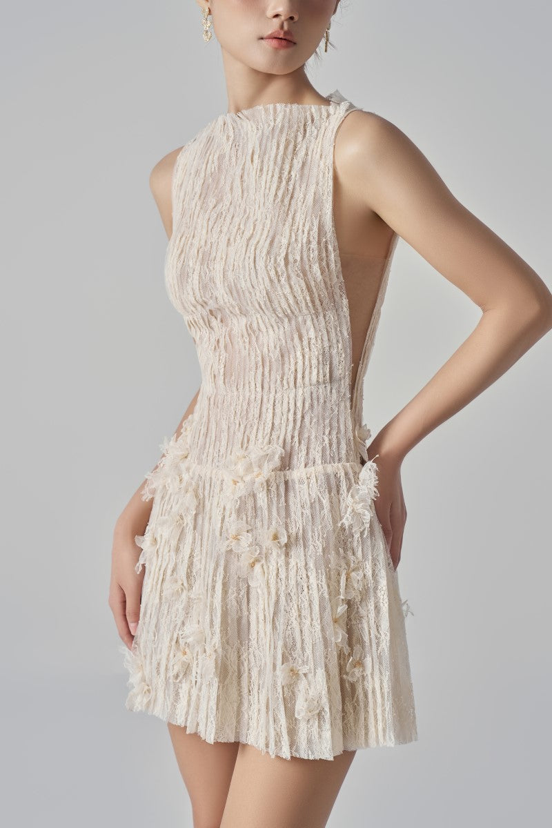 flavia mini dress FLAVIA LACE DRESS IN BEIGE | CULT MIA