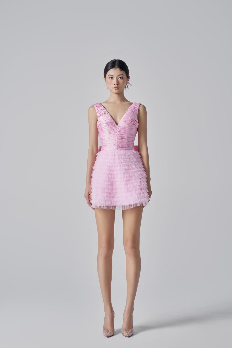 JORDYN SILK TAFFETA MIXED TULLE LAYERED DRESS - CULT MIA