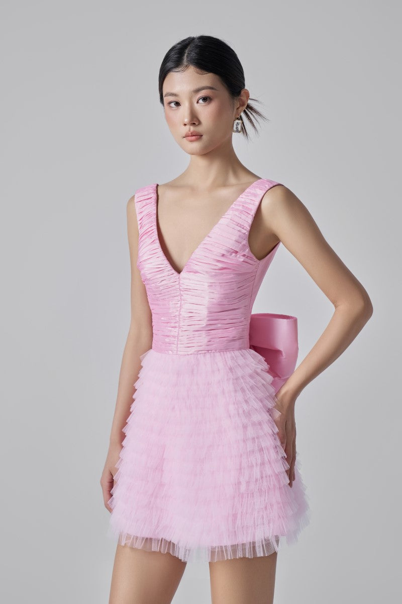 JORDYN SILK TAFFETA MIXED TULLE LAYERED DRESS - CULT MIA