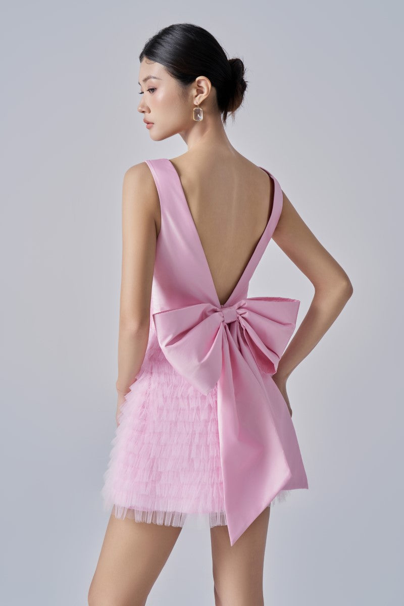 JORDYN SILK TAFFETA MIXED TULLE LAYERED DRESS - CULT MIA