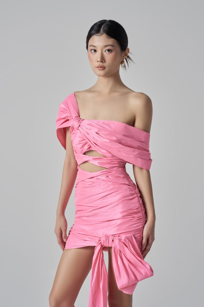 KENDALL TAFFETA CUT OUT DRESS IN PINK - CULT MIA